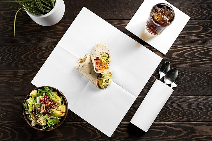 Linen-Feel Colored Paper Napkins - Decortive Cloth-Like WHITE Luncheon Napkins - Soft And Absorbent. For Kitchen, Party, Wedding, Dinner Or Any Occasion. (Pack of 50)