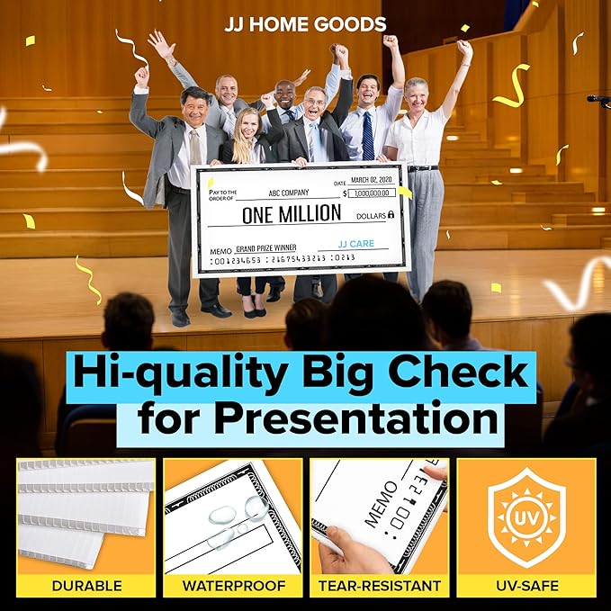 Reusable Giant Check [48" x 24"] - Dry Erase Big Checks for Presentations, Oversized Checks for Presentation, Novelty Big Check, Giant Big Fake Check, Large Checks for Presentations, Donation, Awards