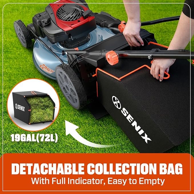 SENIX 22-Inch Self-Propelled Gas Lawn Mower with 150cc B&S EX625 Engine, 3-in-1 (Mulching, Bagging, Side Discharge), 6 Adjustable Cutting Heights (1.25” - 4”), Durable Steel Deck, Rear-Wheel Drive