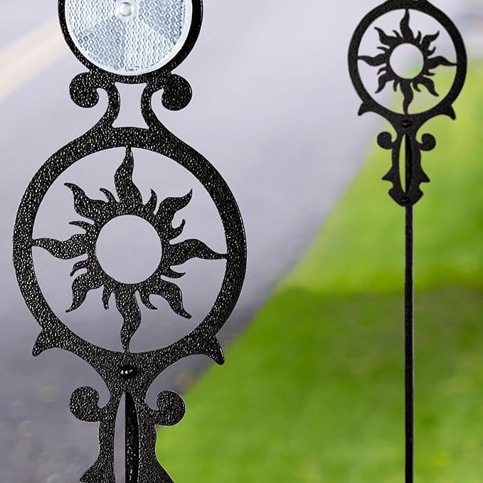 Touch of Class Pathways Reflective Driveway Marker Stake Set of Two for Outdoor Use | Radiating Sun Design | Personalized Tall Reflector Set of 2 | Black Durable Finish