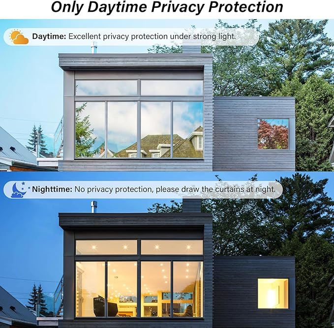 Kromapolis One Way Window Privacy Film Reflective Mirror Home Window Tint, Daytime Privacy Heat Control Anti UV Glass Tinting Static Cling (Silver, 17.5 x 157.4 inch)