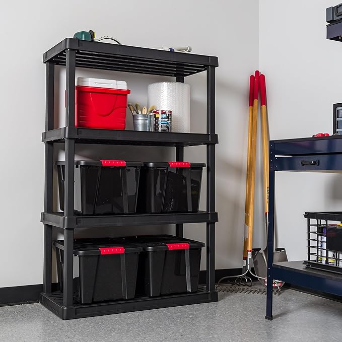 IRIS USA 4-Shelf Heavy Duty Plastic Storage Shelves, 600lb Capacity, 56"H x 36"W x 18"D, Large Modular Shelving Unit Storage Organizer for Garage, Home, Warehouse & Gym, Storage Rack - Black