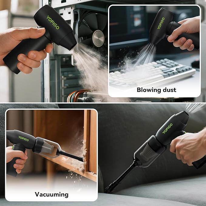 Compressed Air Duster, YOFIGO Electric Air Duster PC & Keyboard Cleaning Kit, 150000RPM Rechargeable 4-Speed Dust Mover for Car, Mini Metal Handheld Air Blower Replaces Compressed Air Can