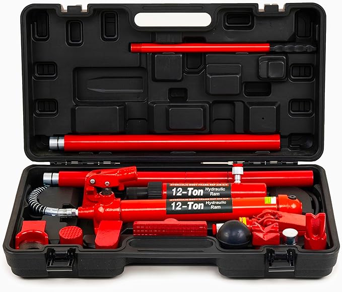 12 Ton Porta Power Hydraulic Jack, Upgraded Hydraulic Combined Multifunctional Jack for car Repairs,Auto Body Frame Repair Kit (FLD-12T)