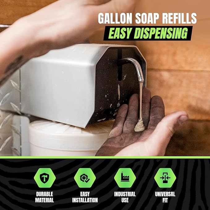 Grip Clean Stainless Steel Heavy Duty Pumice Hand Soap Dispenser - Wall Mounted Hand Soap Gallon Refill Fits Flat Top Refill Bottles - Rugged Gallon Dispenser for Commercial/Industrial