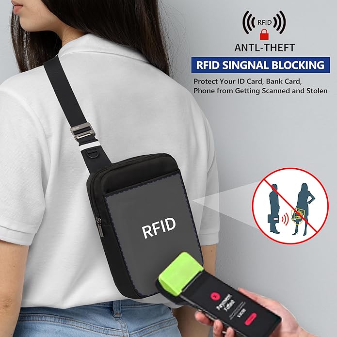 Small Sling Bag for Men and Women with RFID Pocket, Anti Theft Crossbody Chest Bag Casual Travel Bag for Hiking