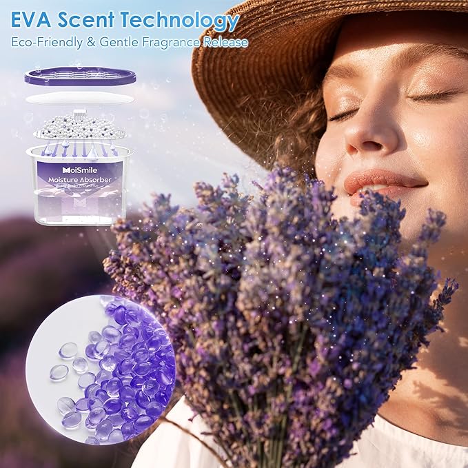 Lavender Fragrance Moisture Absorbers 6 Pack—Refillable 10.5 oz. Humidity Absorber Boxes for Closet, Bathroom, Car & Basement