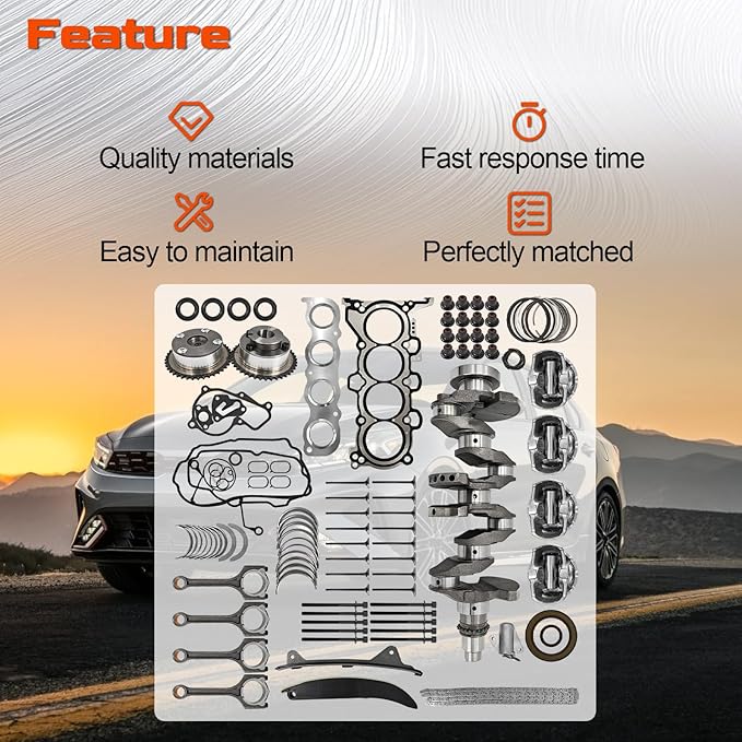 G4NC Engine Rebuild Overhaul Kit w/Crankshaft Rod and Timing Chain for Hyundai Tucson TL 2.0L 2015-2018, for Kia Soul 2.0L 2012-2019, 23110-2E501 623V6-2EH00 23510-2E001 20910-2EA00