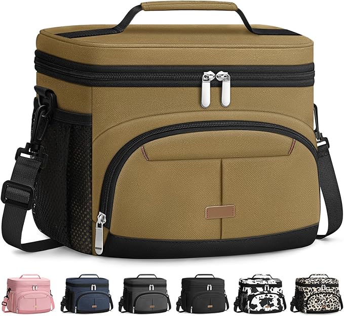 Lunch Box for Man Women, Insulated Lunch Bag Cooler Bag Leakproof Lunchbox Lunch Tote Bags with Removable Strap for Work School Picnic Travel (Khaki/12L