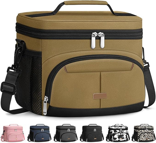 Lunch Box for Man Women, Insulated Lunch Bag Cooler Bag Leakproof Lunchbox Lunch Tote Bags with Removable Strap for Work School Picnic Travel (Khaki/12L