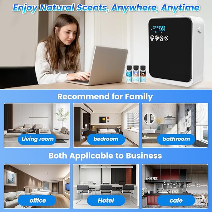 Waterless Essential Oil Diffuser:250ml Large Capacity Scent Air Diffuser with Smart APP & Touch Screen| Aromatherapy Large Room Oil Diffusers for Home,Office,Hotel Collection,Cover1500 sq.ft-Black