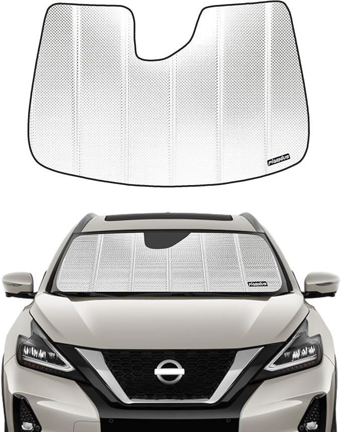 Windshield Sun Shade for Nissan Murano 2019-2024 with Rearview Mirror Camera Option. Reflective Aluminum Film Front Window Sunshade - BLAZBLOCK