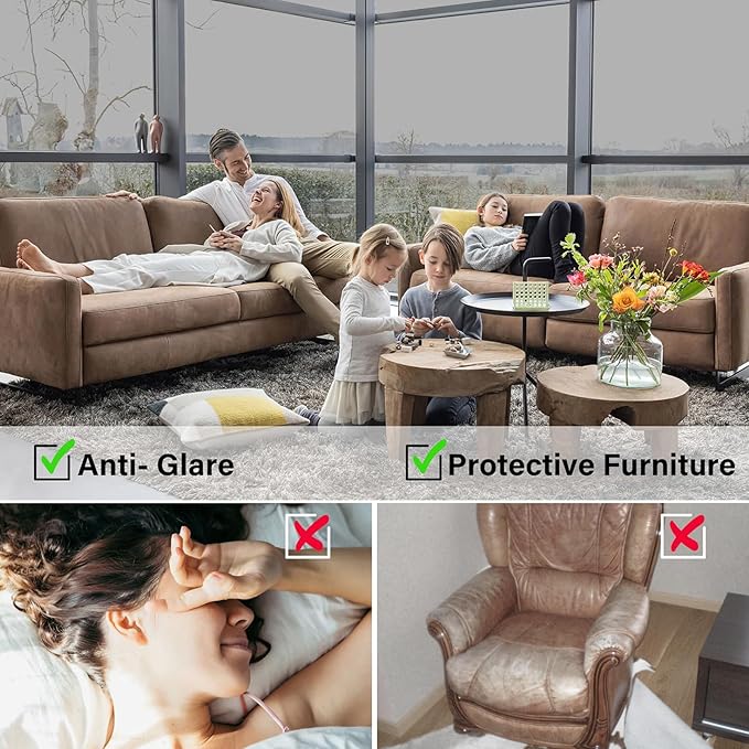 Kromapolis One Way Window Privacy Film Reflective Mirror Home Window Tint, Daytime Privacy Heat Control Anti UV Glass Tinting Static Cling (Silver, 35.4 x 118.1 inch)