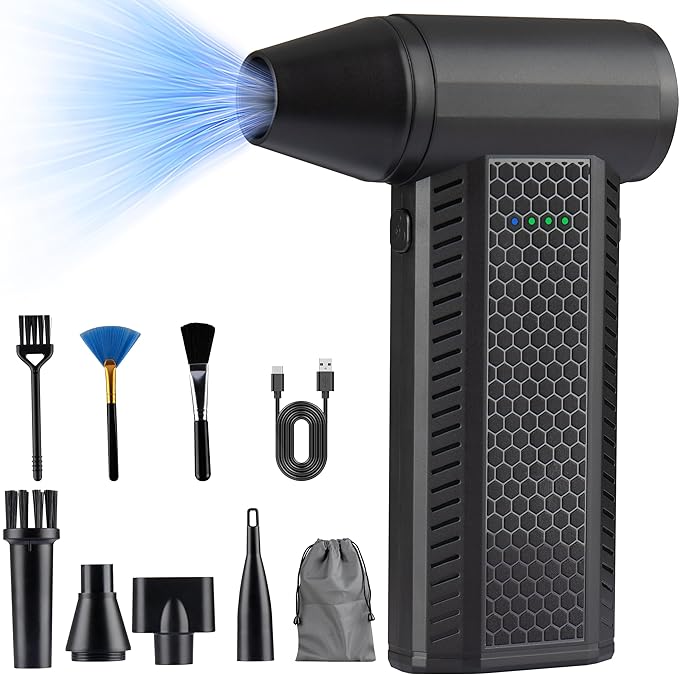 Electric Air Duster Mini Blower, 130000RPM Brushless Motor 4-Gear Rechargeable Compressed Air Duster, PC Computer Cleaner Keyboard Electronics Car Dust Blower for Home Office, Black