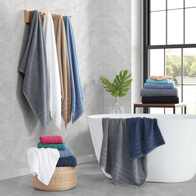 Casa Platino 100% Cotton 2 Pack Bath Towels (30"x60") - Ring Spun Mercerized Cotton Towels Set for Bathroom - Quick Dry, Soft & Absorbent Large Bath Towel Set - Dorm Essentials for Boys - Navy Blue