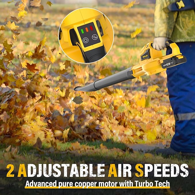 Cordless Leaf Blower, 21V Leaf Blowers Cordless with Battery and Charger, 150 MPH Electric Leaf Blower with 2-Speed Mode, Battery Leaf Blower for Lawn, Garden, Yard (2PCS Batteries)