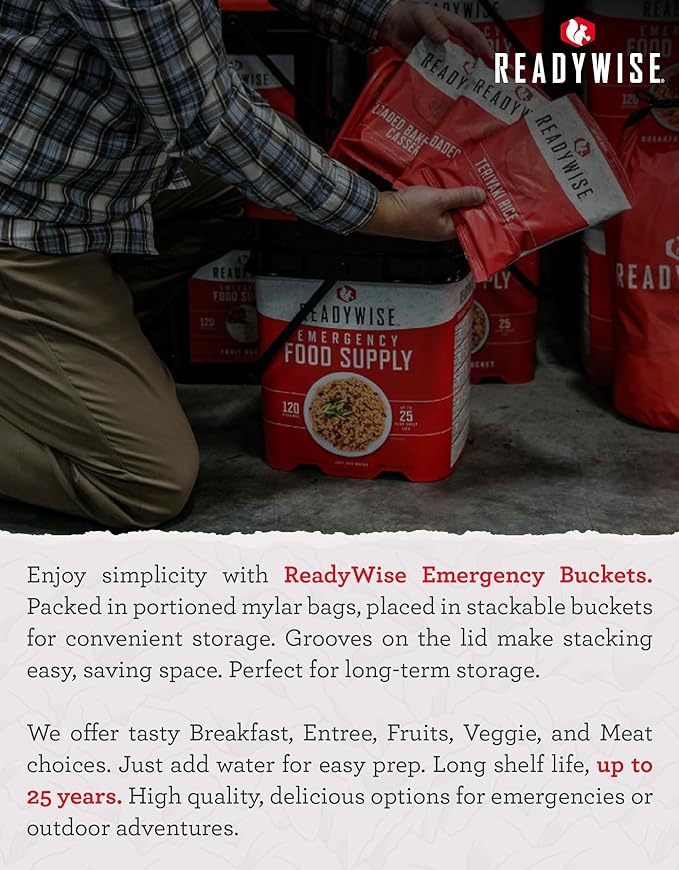 ReadyWise Emergency Food Supply - 240 Servings, 2 Buckets, Freeze Dried & Dehydrated Bulk Meals, Survival & Emergency Kit for Camping, Prepper Food Storage Supplies, up to 25 Year Shelf Life