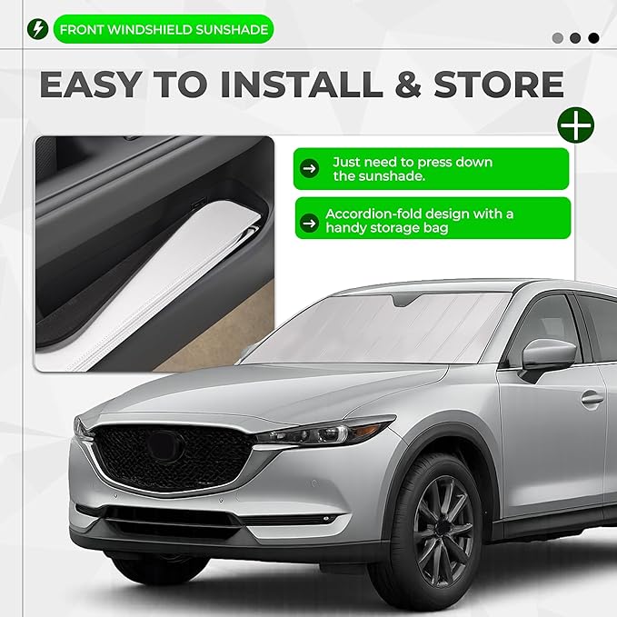 Front Windshield Sunshade Compatible with 2017-2024 Mazda CX-5 Plastic Silvery Window Sunshade Front