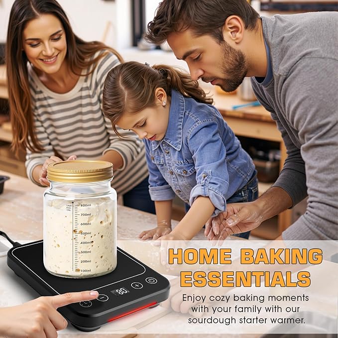 Upgraded Sourdough Starter Warmer, Precise 1°F Thermostat Control (70-100°F) Warming Heating Pad Mat with 0–12H Timer & Auto On/Off, Memory Function, Sourdough Heater Proofing Tool for Home Baking