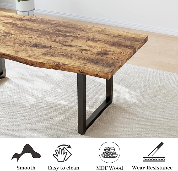 63" Dining Table and Chair Set for 6, MDF Board Kitchen Table Set with Thick Cushion Dining Chairs Set of 6, Mid-Century Dining Room Table, Saving Space