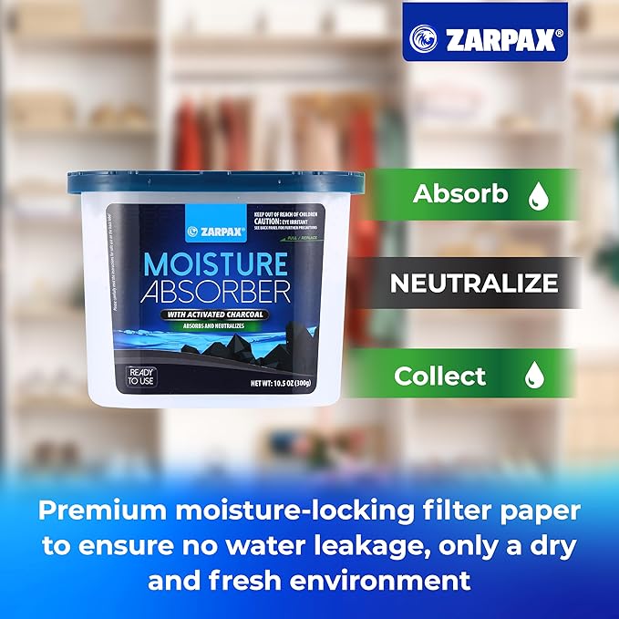 Moisture Absorber Activated Charcoal 10.5 oz/300g | Removes Moisture, Damp, Humidity & Odors | Odor Absorber | Moisture Trap for Bathroom, Closet, Kitchen & Small Spaces | Set of 15