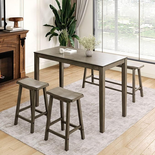 Sophia & William Dining Table Set for 4, Wooden Kitchen Table Set with Bench and 2 Chairs, Space-Saving Farmhouse Dining Sets, Smoky Brown