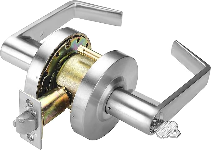 LYNN HARDWARE Classroom Commercial Door Lock - Heavy-Duty Designer Handles for Doors - Durable Grade 2 Indoor Locks for Doors - Cylindrical Lever Door Handle Lock - Satin Chrome