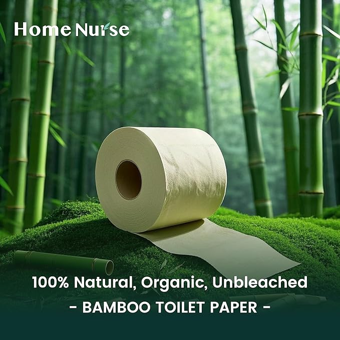 Home Nurse - Bamboo Toilet Paper, 4-ply 24 Rolls | Strong & Soft, Organic Natural Plant Based, Unbleached & Non Toxic, Tree Free Eco Friendly, Chemical Free, No Dust