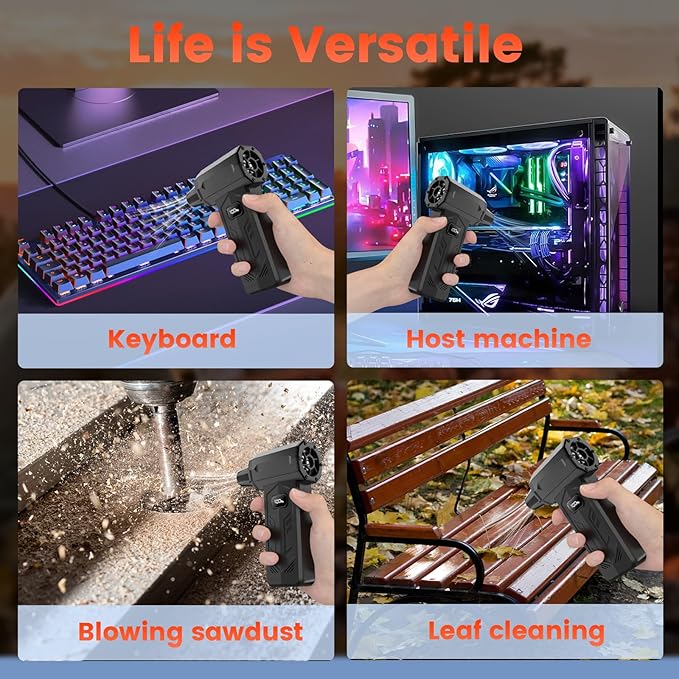 Compressed Air Duster,350,000RPM Turbo Jet Blower with LED Display and Light,4-Gear Adjustable Mini Air Broom,Electric Air Duster for Keyboard,PC,Car and Home,Replace Compressed Air Can (Black)