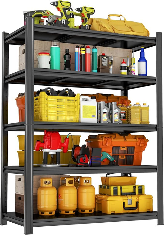 78" H Metal Garage Shelving Unit, Heavy Duty 5-Tier Adjustable Storage Shelves, Steel Shelving, 2500 lbs Capacity, Industrial Shelves for Basement and Warehouse, Pantry Closet, Workshop, Black