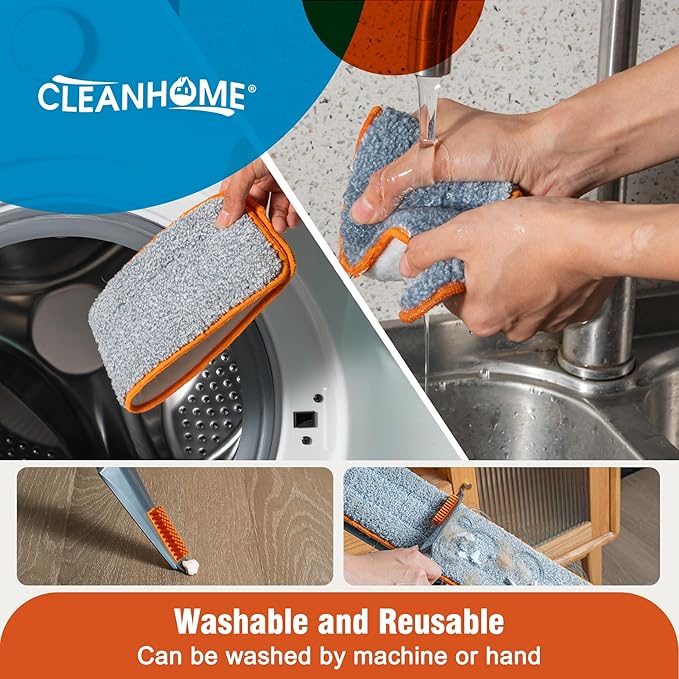 Microfiber Mop Floor Dust Mop with Extendable Long Handle, Flat Mop with 4 Reusable Pads and 1 Dirt Removal Scrubber, Suitable for Home Kitchen Bathroom Living Room Cleaning