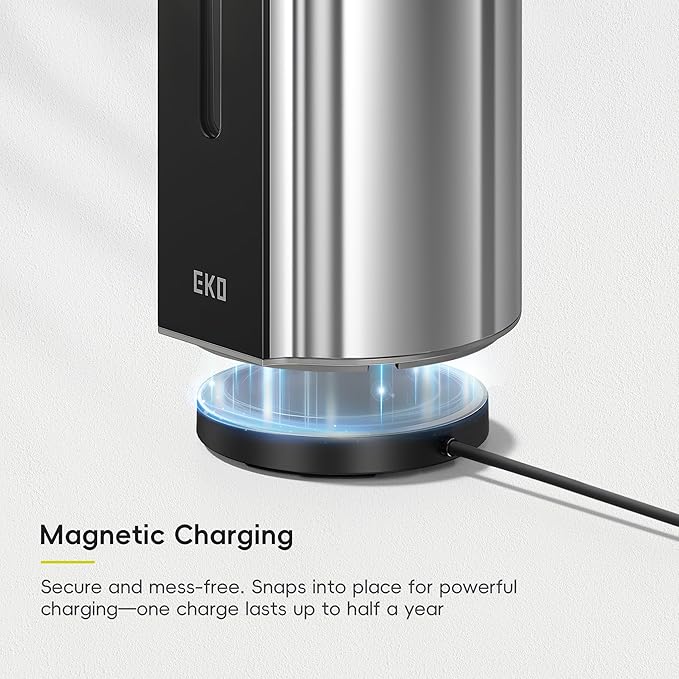 EKO Aroma Pro 13.5 fl oz Touchless Automatic Liquid Soap Dispenser, Rechargeable Hand & Dish Soap Dispenser for Bathroom and Kitchen Sink, Waterproof, Adjustable Volume Control (Chrome Metallic)