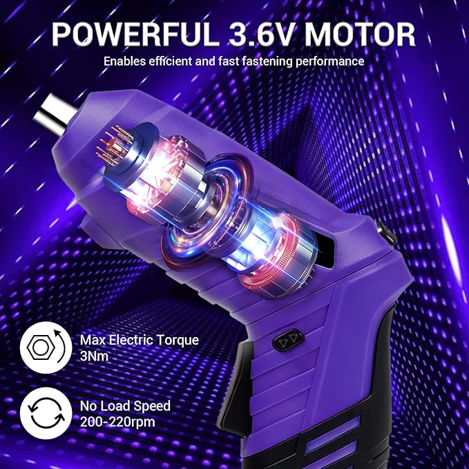 Electric Screwdriver Cordless, 3.6V Cordless Screwdriver Rechargeable, 47Pcs Small Power Screwdriver Set with Pivoting Handle and LED Light, 3Nm Battery Screw Gun for DIY Enthusiasts