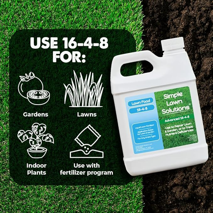 Advanced 16-4-8 Lawn Fertilizer - Liquid Lawn Food Spring & Summer Concentrated Spray - Any Grass Type- Fish and Seaweed Kelp- Balanced NPK - Simple Lawn Solutions (1 Quart)
