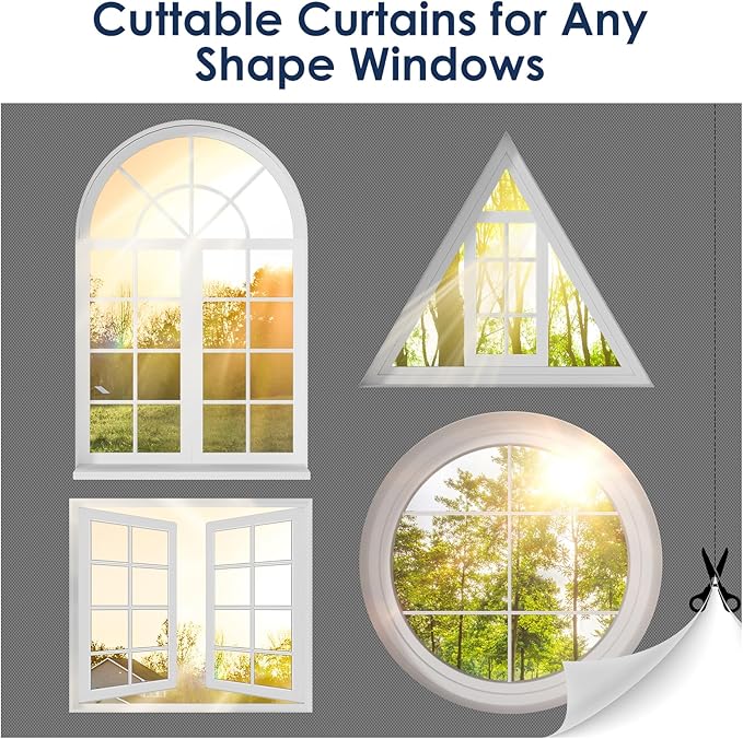 Blackout Curtains for Bedroom, 36" x 57" Temporary Blackout Shades for Windows, Portable Black Out Blinds Screen with 20 Loop & Hook, 100% Black Out Window Cover Film for Baby Nursery Travel RV - Grey