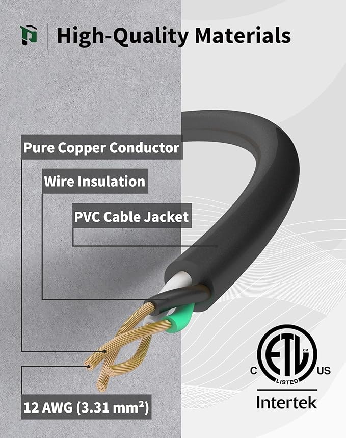 50Ft 12/3 Outdoor Extension Cord with 3-Outlets, Heavy Duty 12 Gauge 3 Prong Extension Cord Waterproof with Lighted end, 15A 12AWG 1875W SJTW, ETL Listed - Great for Garage, Garden and Home, Black