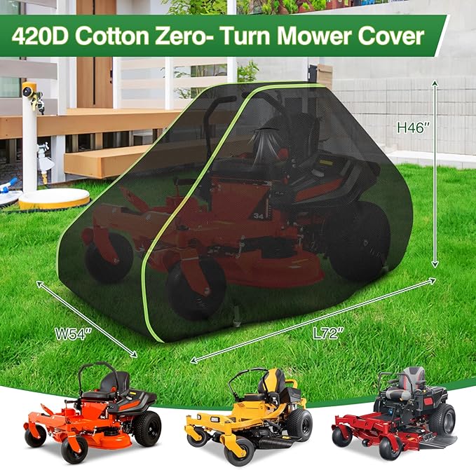 Zero Turn Mower Cover -Heavy-Duty 420D Cotton Lined Oxford Fabric Waterproof Lawn Tractor Covers, UV Resistant & Includes Storage Bag. All-Weather Outdoor Mower Cover Universal Fits Decks Up to 54"