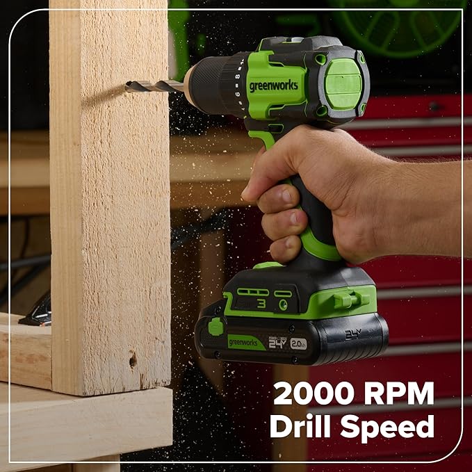 Greenworks 24V Cordless Brushless 400 in-lbs Drill/Driver+1950 in-lbs Impact Driver Combo,High Torque, Lightweight, (2) 2.0Ah USB-C Batteries(12,000mAh Power Bank) and 65W USB-C Fast Charger(3-Port)