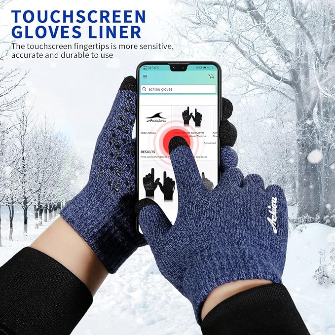 Achiou Winter Gloves for Men Women, Touch Screen Gloves, Upgraded Thicken Anti-Slip Silicone Gel, Thermal Soft Knit Lining