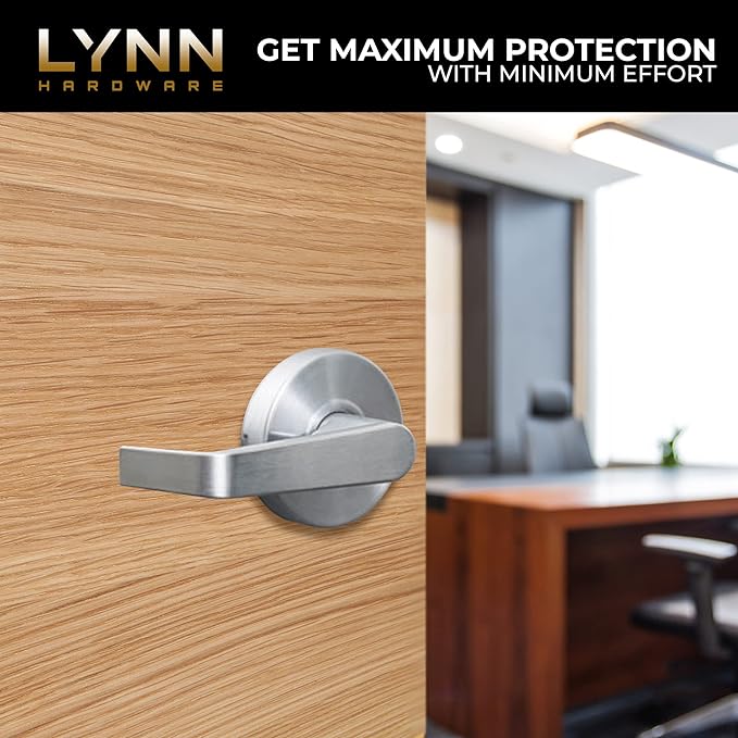 LYNN HARDWARE Commercial Door Lever Lock - Heavy-Duty Locking Door Handle, Designer Door Handles, Cylindrical Lever Lock, Non-Handed Grade 2 Door Handle, Satin Chrome, Passage/Closet
