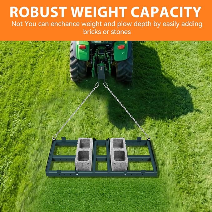 4FT Drag Harrow Driveway Grader, Heavy Duty Driveway Drag with 48" Chain, Tow Behind Lawn Leveler for Gravel, Sand, Lawn, Soil, Hay, ATV, UTV, Mower, Tractor