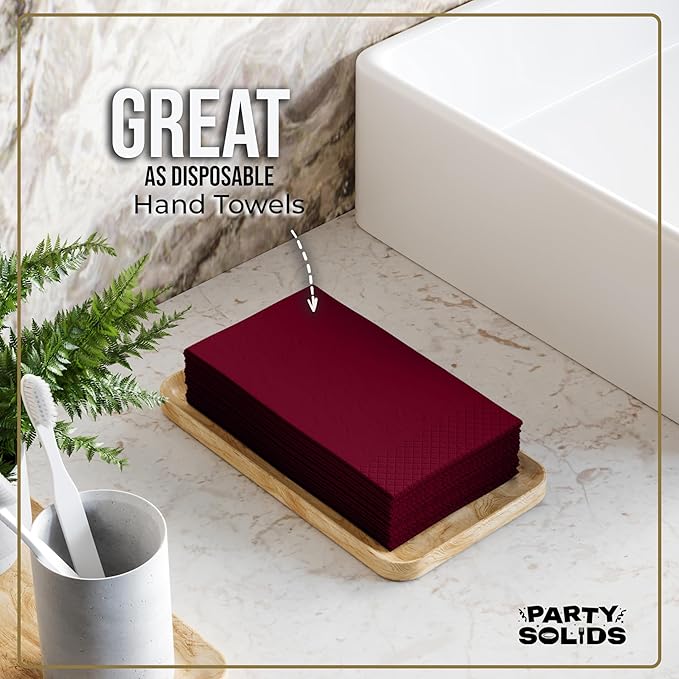 Burgundy Dinner Napkins Disposable 8" x 4" Folded - 40 Pcs 2 Ply Burgundy Napkins Disposable Paper Guest Towels for Bathrooms, Dinners, Everyday Parties & Party Supplies