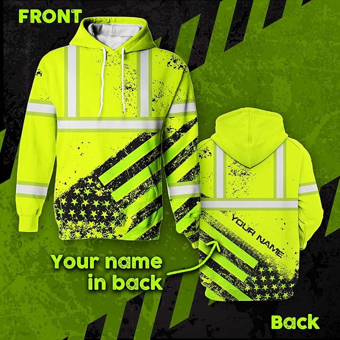 Color US Flag High Visibility Hoodie for Men Women Reflective Tapes Safety Workwear for Worker Runner Patriotic
