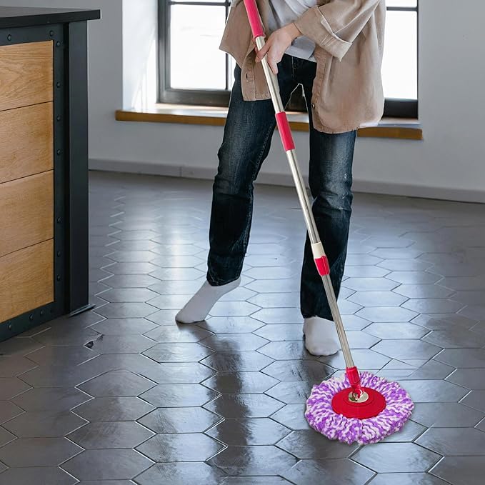 Spin Mop Replacement Handle, 47.6-inch 360 Degrees Rotating Telescopic Replacement Mop Stick with a Robust Stainless Steel Disc for Spin Mop Bucket Cleaning System (Stainless Steel Disc,Red)