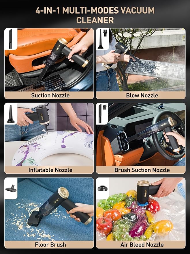 Mini Car Vacuum Cleaner, 15000PA Powerful Suction, Portable Cordless Vacuum for Car, Handheld Small Vacuum Cleaner & Air Duster for Home, Desk,PC, Keyboard (Mini Vacuum + 11 attachments)