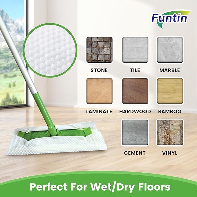 Funtin Thickened Mop Pads for Swiffer Sweeper, Unscented Disposable Mopping Cloths, Dry & Wet Use for Dirt, Dust, Hair, Home, Bathroom, Kitchen (60ct)