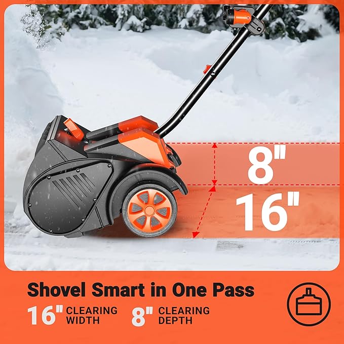 VOLTASK 48V Cordless Snow Shovel with Wheels, 15.7-Inch Brushless Cordless Snow Blower, 4-Ah Battery Snow Blower with Directional Plate & LED Lights (2 * 24V Battery & Dual Quick Charger Included)