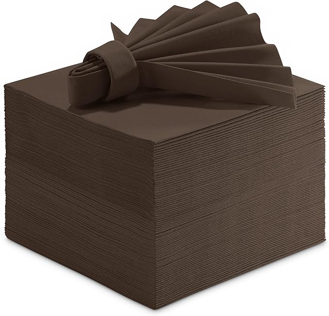 Linen-Feel Colored Paper Napkins - Decortive Cloth-Like BROWN Luncheon Napkins - Soft And Absorbent. For Kitchen, Party, Wedding, Dinner Or Any Occasion. (Pack of 50)