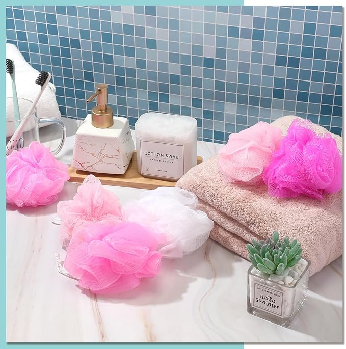 CHENGU 80 Pcs Loofah Bulk Sponge Bath Sponges for Shower, 20g (Pink Series)