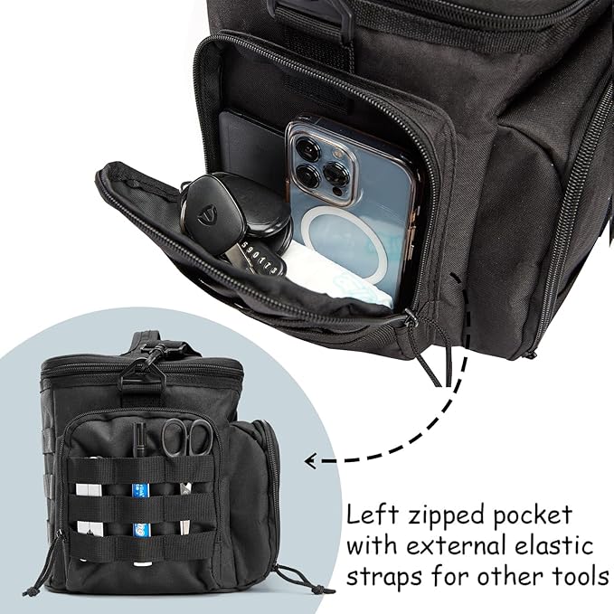 MOV COMPRA Tactical Lunch Bag for Men, Insulated Lunch Box Leakproof for Men Large Capacity with MOLLE Water Bottle Pouch Lunchbox for Adults for Work, Picnic（Black）